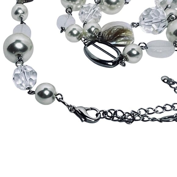 Éclat Silver Tone Faux Pearl & Bead Necklace W/Pierced Dangle Earrings (5666) - Picture 9 of 10